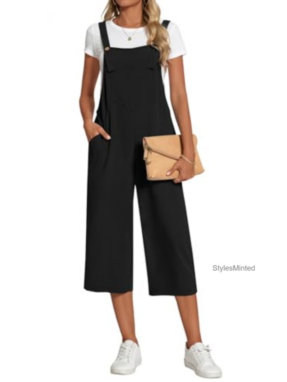 Women's Adjustable Strap Wide Leg Overalls Sleeveless Jumpsuit with Pockets